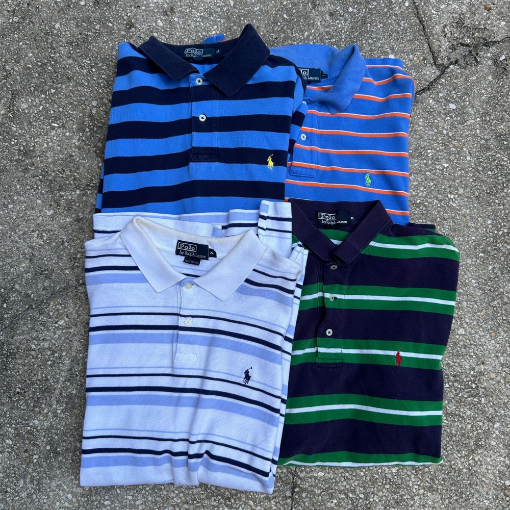 Bundle of 4 Polo Ralph Lauren Mens XL Striped Short Sleeve Polo Shirts Pony
